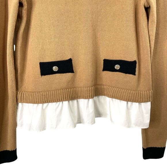 Loft Poplin Layered Mixed Media Sweater Size S neutral tan white - Picture 6 of 11